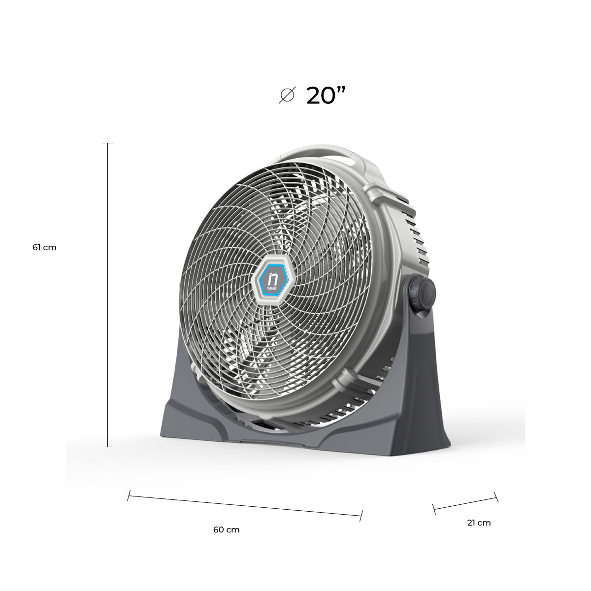 Navia CFN-2020 Turbo Ventilador de Pared y Piso 20 Pulgadas Blanco con Aspas Color Gris - LuzDeco