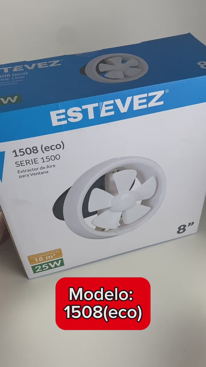 Extractor de Aire Estevez 1508(eco) 8" | Silencioso | Baño, Cocina | Pared/Ventana - LuzDeco