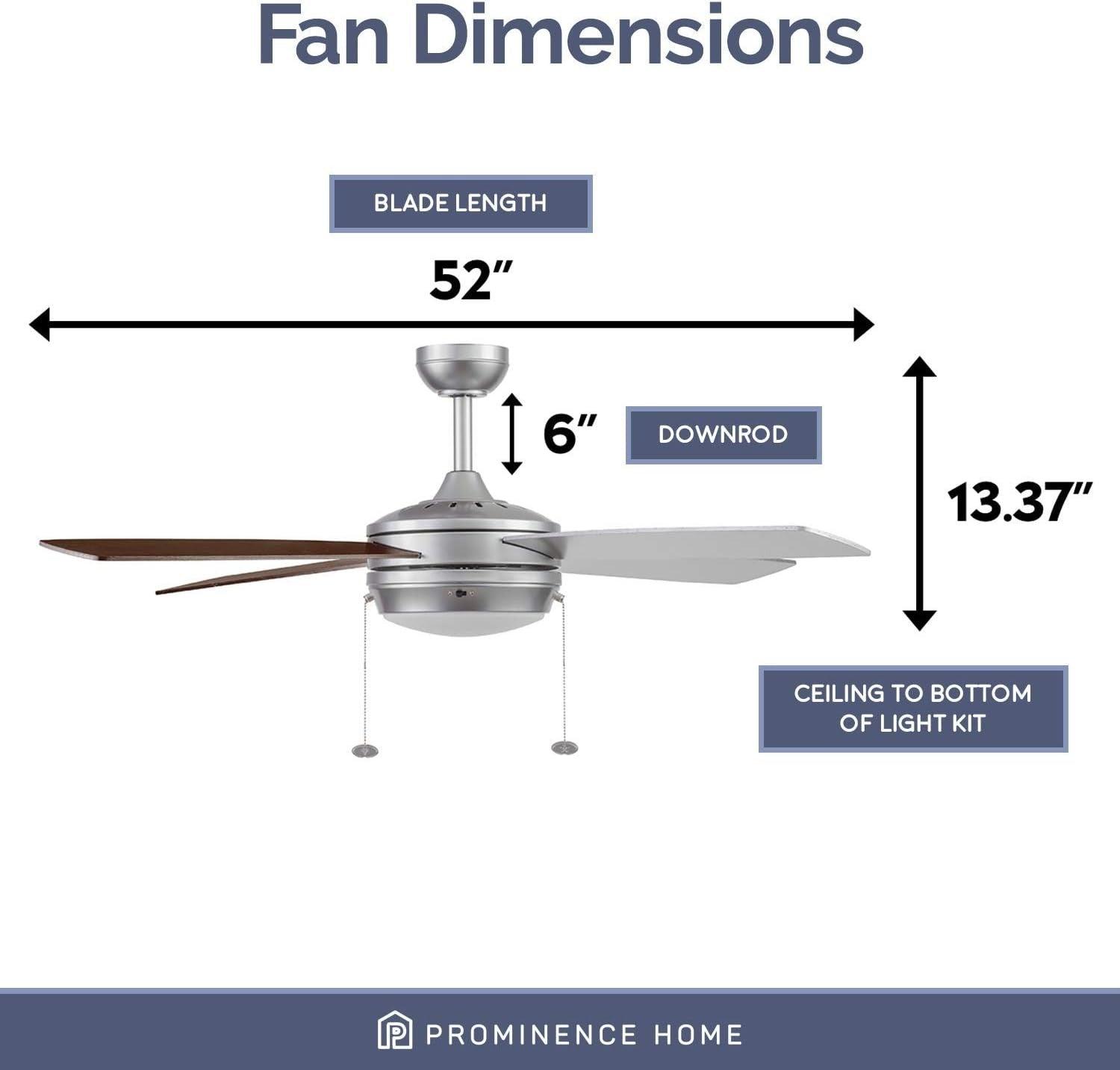 Prominence Home Ventilador de Techo de 52" con Luz y 4 Aspas Reversibles con Control de Cadena, Modelo Kailani 51634 - LuzDeco