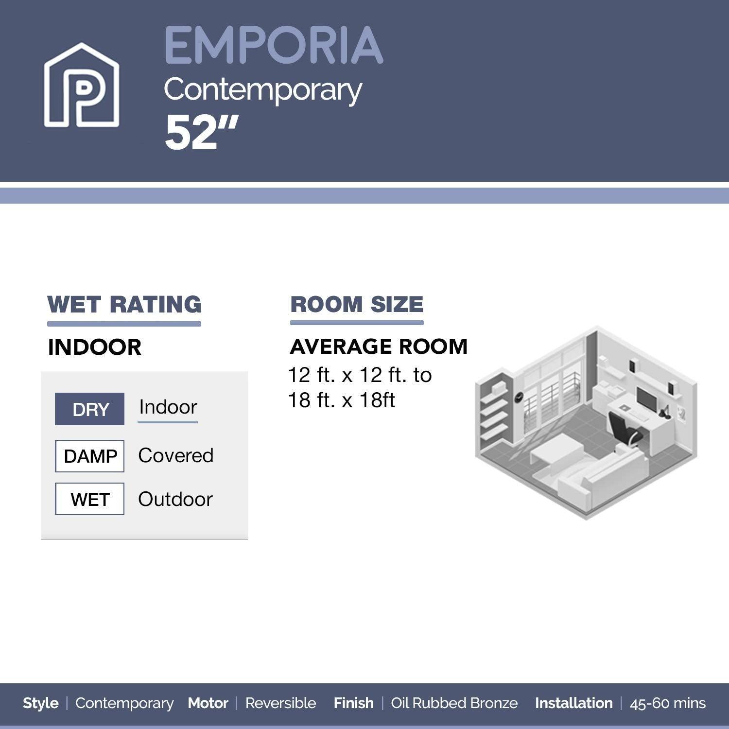 Prominence Home Ventilador de Techo de 52" con Luz y 5 Aspas Reversibles con Control Remoto, Modelo Emporia 51021 - LuzDeco