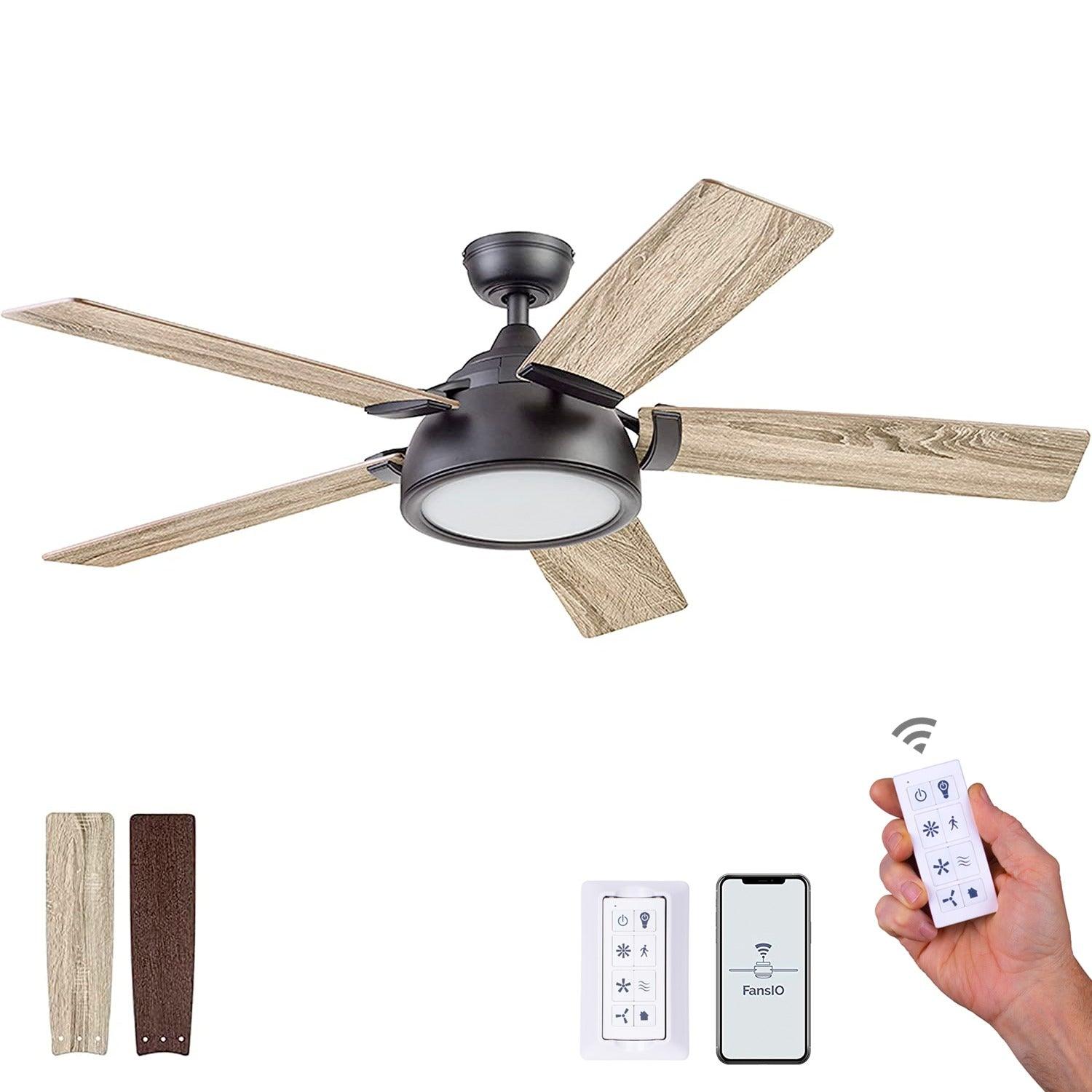 Prominence Home Ventilador de Techo Smart de 52" con Luz y 5 Aspas Reversibles con Control Remoto, Modelo Potomac 51639 - LuzDeco