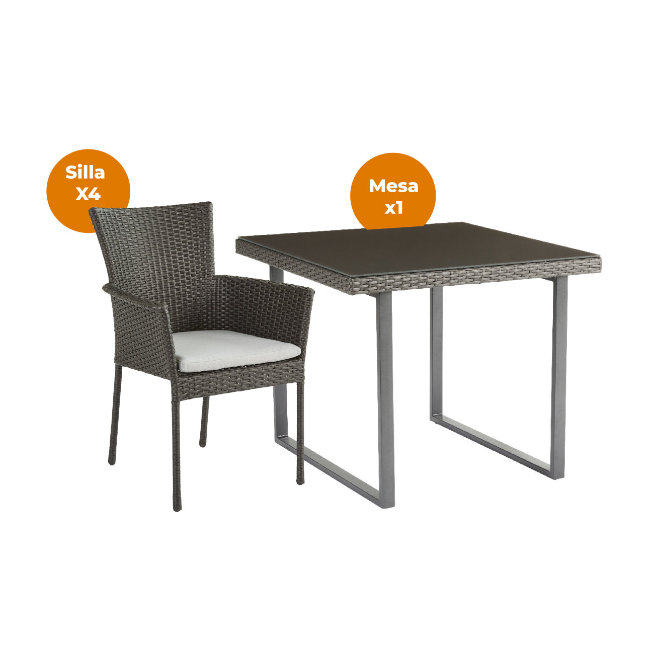 Naterial Set de Mesa de Comedor + 4 Sillas Tipo Ratán Apta para Exterior, Modelo Noa