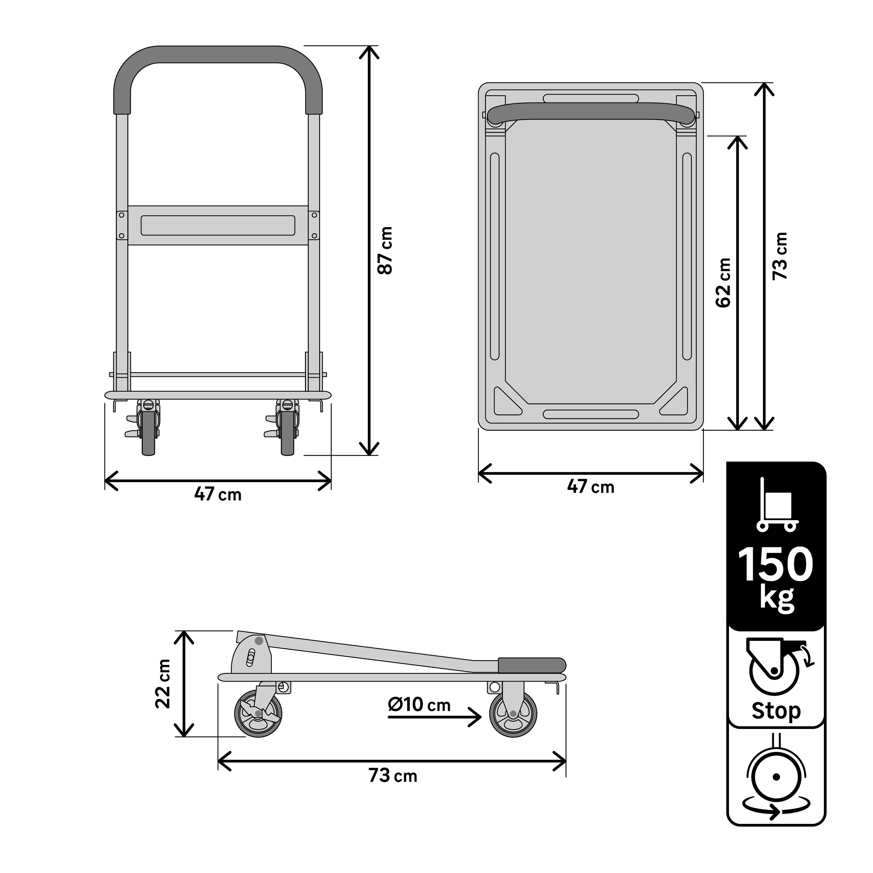 Standers Carrito Plegable de Carga de Acero con 4 Ruedas, Capacidad de 150K , Modelo 84914162 - LuzDeco