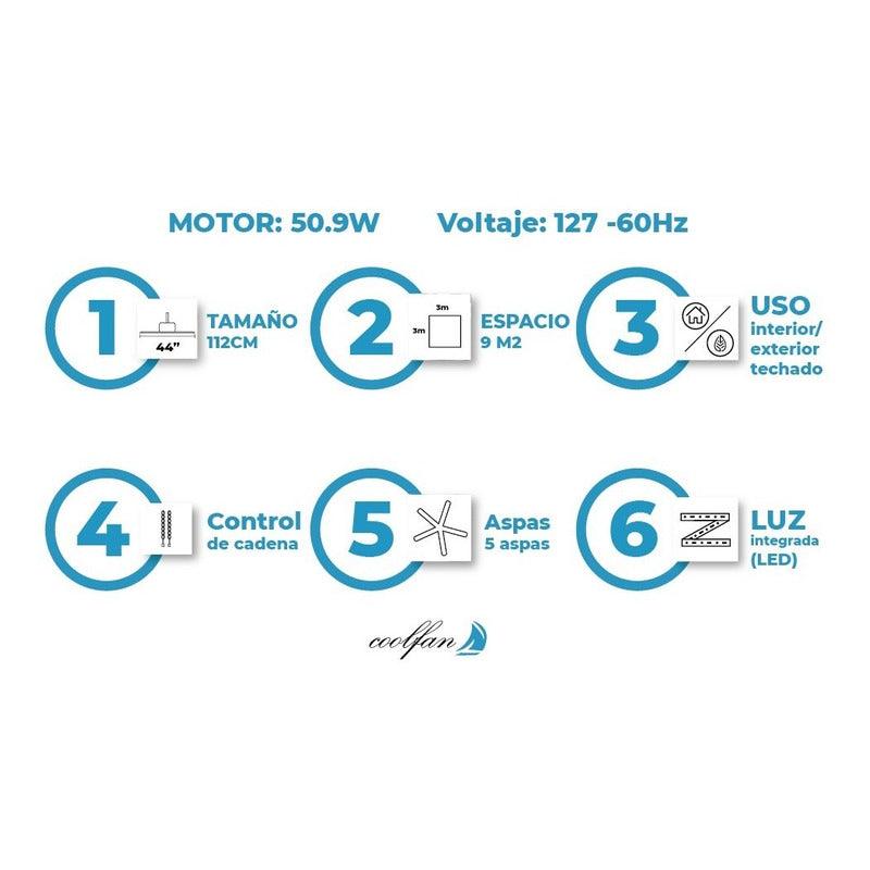 Coolfan Ventilador de Techo de 44'' con 5 Aspas y Control de Cadena, Modelo Lugo 48402 - LuzDeco