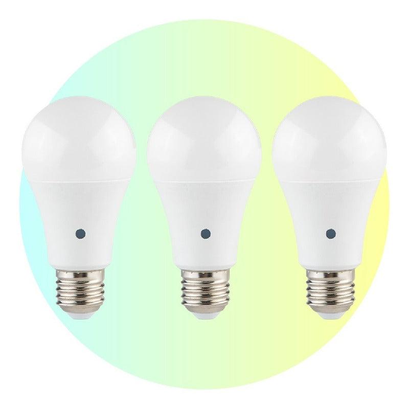 3 Focos LED | E81193 | 9W | Base Estándar E26 | Luz Cálida 2700K / Luz Fría 6500K | Fotocelda - LuzDeco