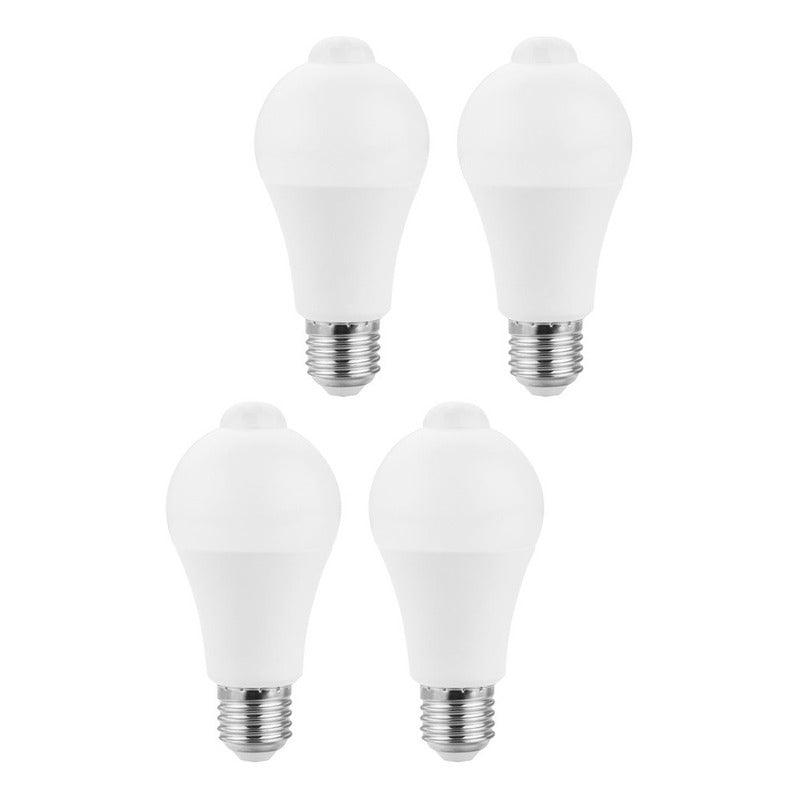 4 Focos LED | E81193 | 9W | Base Estándar E26 | Luz Cálida 2700K / Luz Fría 6500K | Fotocelda y Sensor de Movimiento - LuzDeco