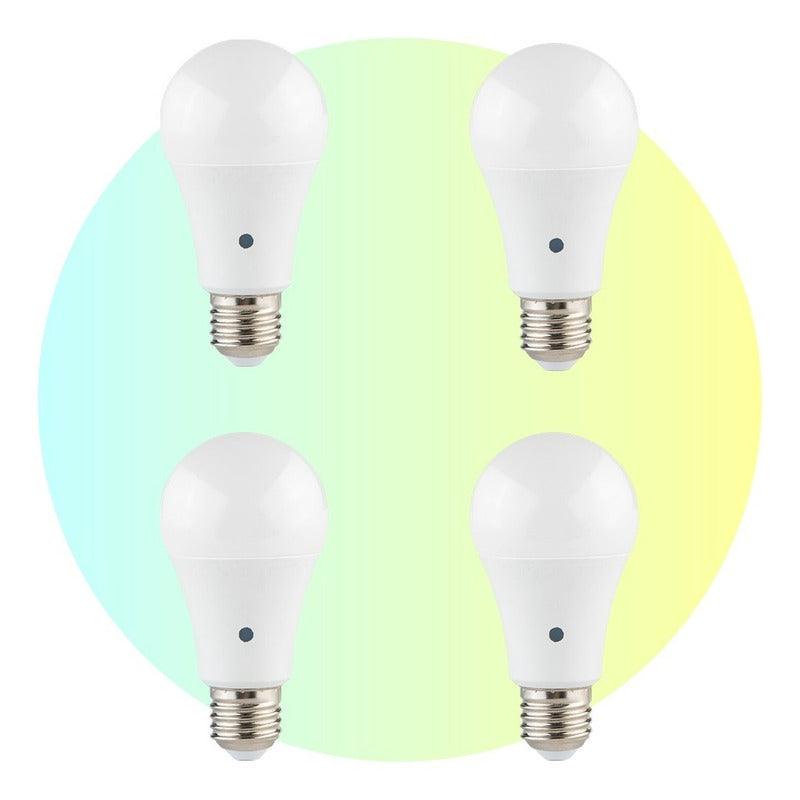 4 Focos LED | E81193 | 9W | Base Estándar E26 | Luz Cálida 2700K / Luz Fría 6500K | Fotocelda - LuzDeco