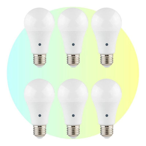 6 Focos LED | E81193-09 | 9W | Base Estándar E26 | Luz Cálida 2700K / Luz Fría 6500K | Fotocelda - LuzDeco