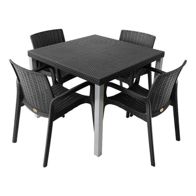 Lagoon Comedor con 4 Sillas Tipo Ratán para Exterior e Interior con Protección Solar UV, Mesa Oslo 7020 + Silla Koppla 7027