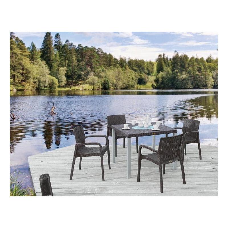 Lagoon Comedor con 4 Sillas Tipo Ratán para Exterior e Interior con Protección Solar UV, Mesa Oslo 7020 + Silla Koppla 7027 - LuzDeco