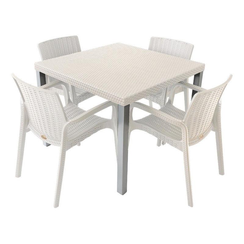 Lagoon Comedor con 4 Sillas Tipo Ratán para Exterior e Interior con Protección Solar UV, Mesa Oslo 7020 + Silla Koppla 7027 - LuzDeco