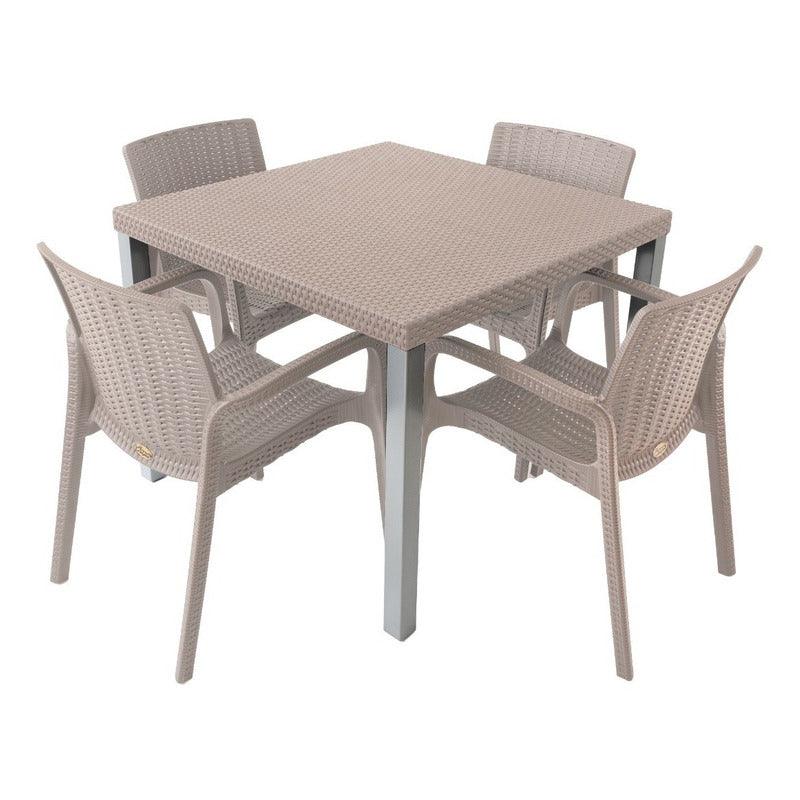 Lagoon Comedor con 4 Sillas Tipo Ratán para Exterior e Interior con Protección Solar UV, Mesa Oslo 7020 + Silla Koppla 7027 - LuzDeco