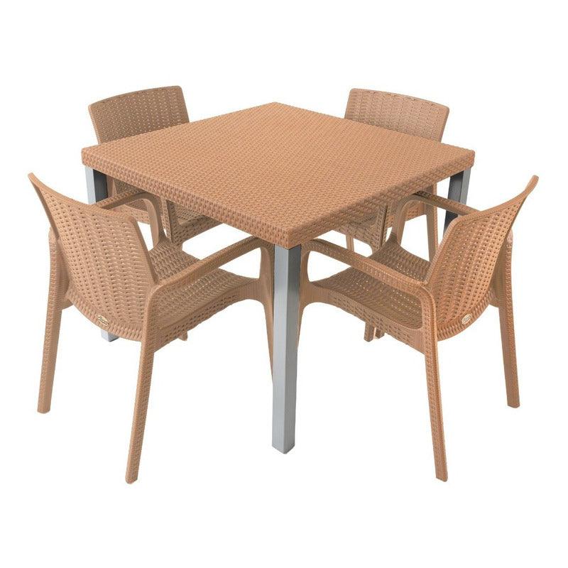 Lagoon Comedor con 4 Sillas Tipo Ratán para Exterior e Interior con Protección Solar UV, Mesa Oslo 7020 + Silla Koppla 7027 - LuzDeco