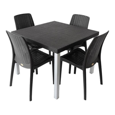 Lagoon Comedor con 4 Sillas Tipo Ratán para Exterior e Interior con Protección Solar UV, Mesa Oslo 7020 + Silla Rue 7025