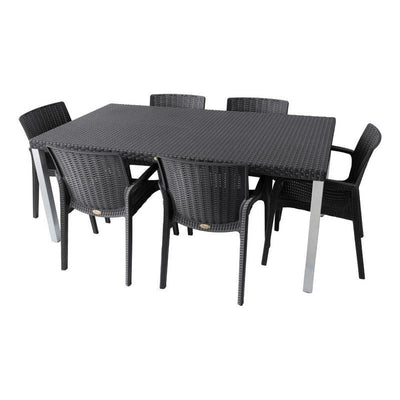 Lagoon Comedor con 6 Sillas Tipo Ratán para Exterior e Interior con Protección Solar UV, Mesa Oslo 7021 + Silla Koppla 7027