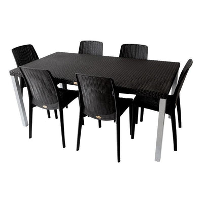 Lagoon Comedor con 6 Sillas Tipo Ratán para Exterior e Interior con Protección Solar UV, Mesa Oslo 7021 + Silla Rue 7025