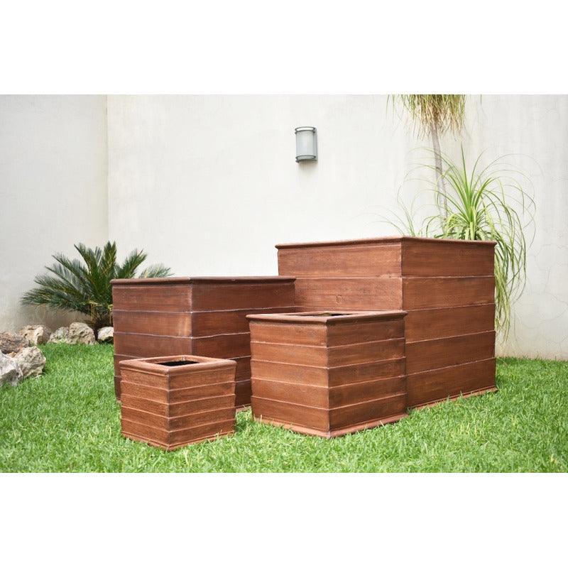 Maceta | FI002-44 | 79L | Cuadrada | Fibra de vidrio | Madera - LuzDeco