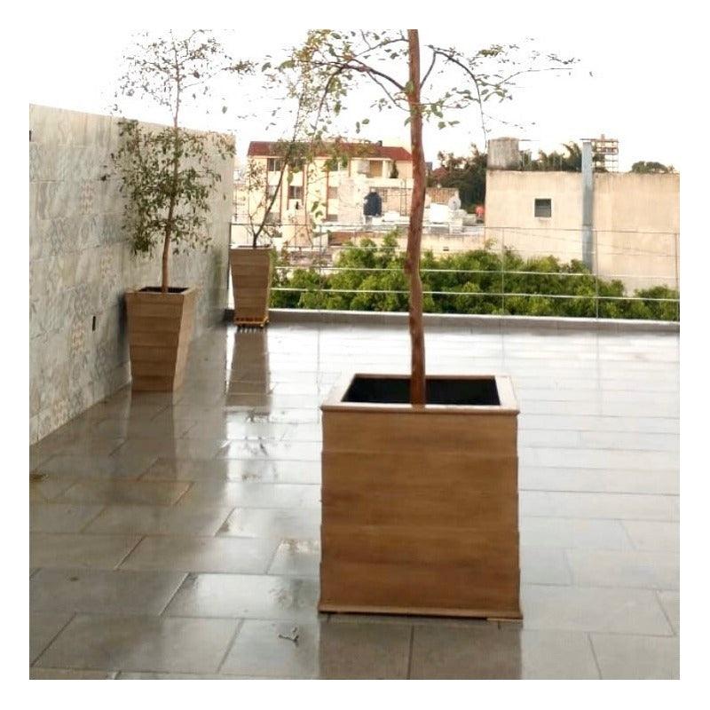 Maceta | FI002-74 | 383L | Cuadrada | Fibra de vidrio | Madera - LuzDeco