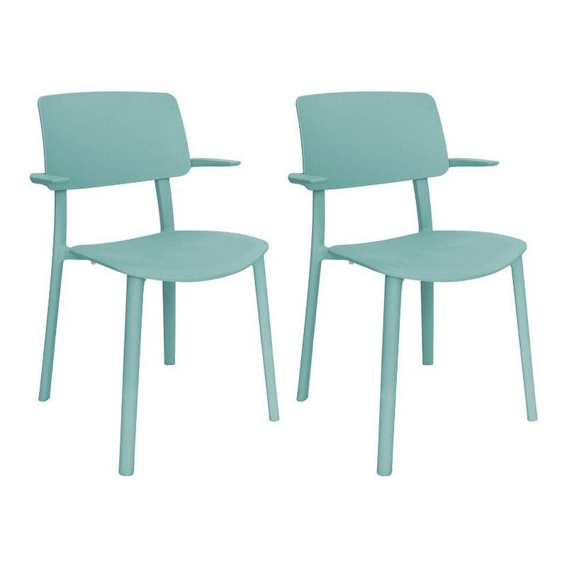 Offiho Set de 2 Sillas de Comedor Durables con Descansabrazos Para Exterior e Interior con Protección UV, Modelo Kin OHV136 - LuzDeco
