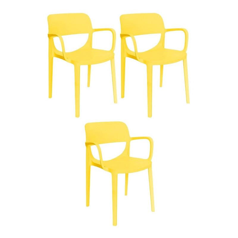 Offiho Set de 3 Sillas de Comedor Durables con Descansabrazos Para Exterior e Interior con Protección UV, Modelo Air OHV134 - LuzDeco