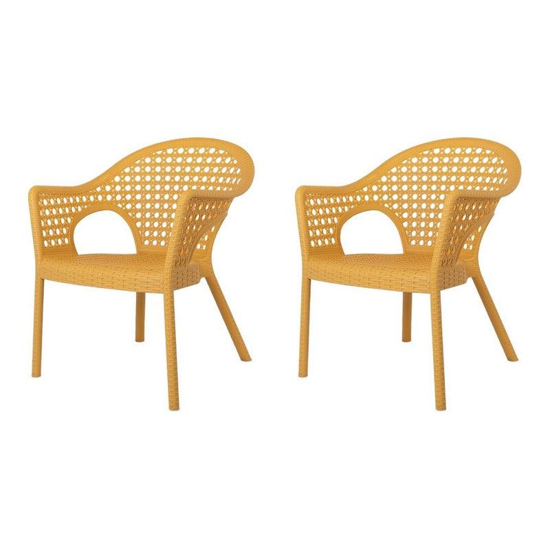 Set de 2 Sillas de Comedor Tipo Ratán Con Descansabrazos para Exterior e Interior con Protección Solar UV, Modelo Iris 7029 - LuzDeco