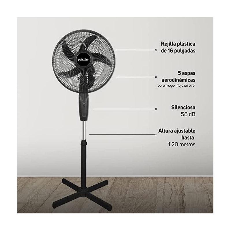Taurus Practika Ventilador de Pedestal 16 Pulgadas Silencioso Oscilatorio Color Negro, Modelo M94407100 - LuzDeco